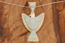 Calvin Begay Fire & Ice Opal Sterling Silver Thunderbird Pendant
